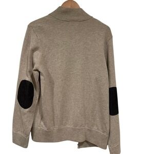 Mens VTG inspired Cable Knit Sweater cozy classic crewneck patch elbows 1/4 zip